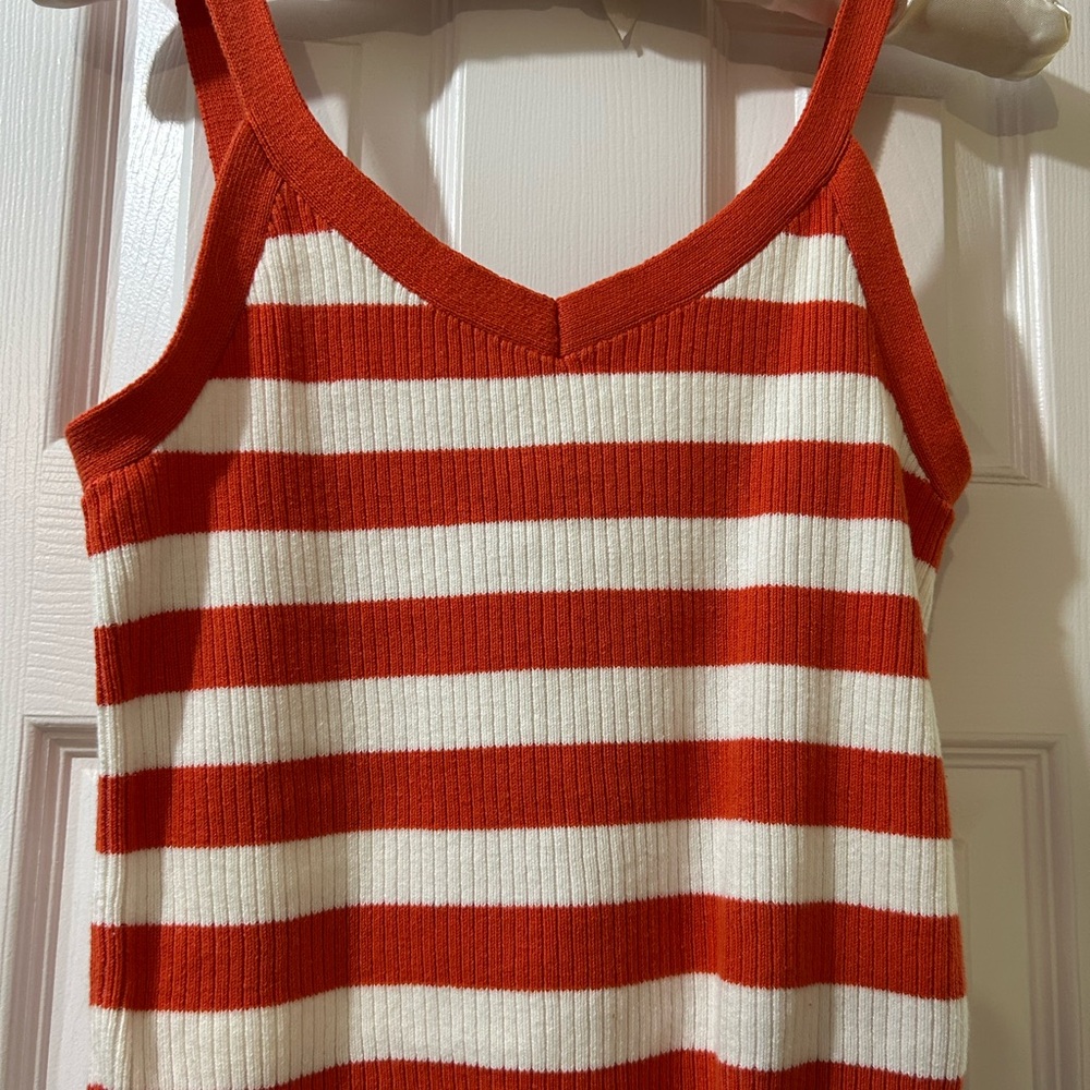 Burnt orange and White Striped Tank Top